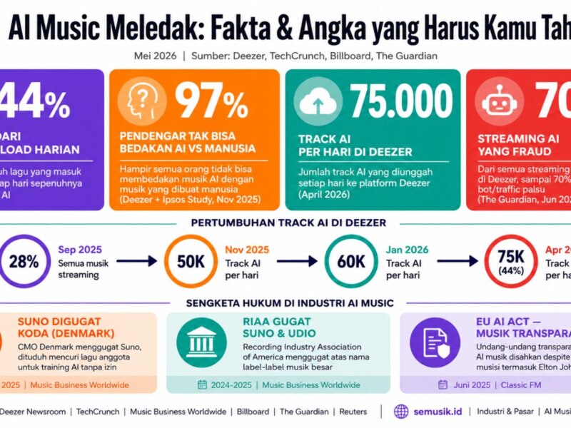 AI Meledak di Platform Streaming: 44% Musik Sekarang Dibuat AI, dan 97% Pendengar Tak Bisa Bedakan